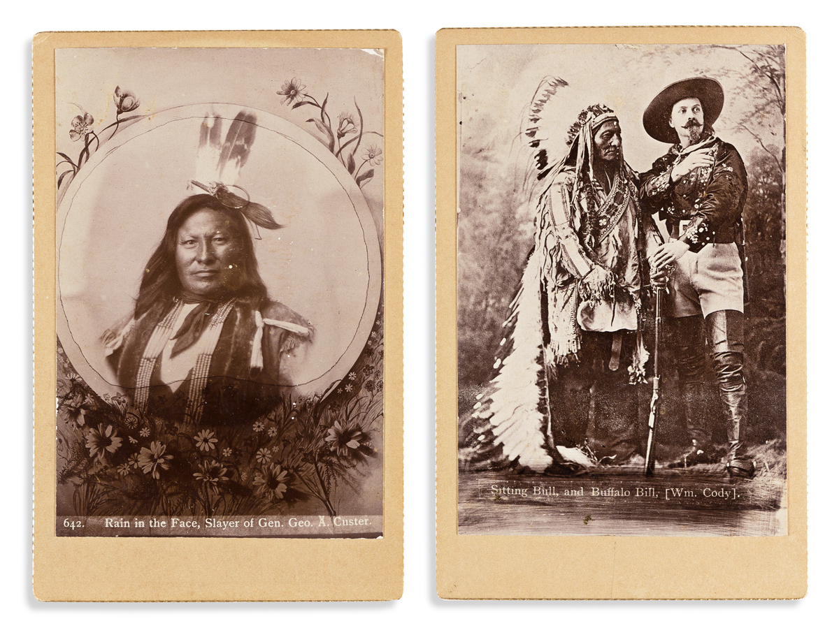 (AMERICAN INDIANS--PHOTOGRAPHS.) W.R. Cross; photographer. Pair of cabinet cards showing Rain in the Face and Sitting Bull.